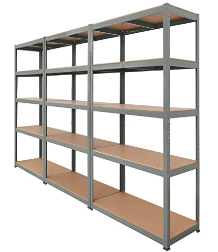 Storage Affairs Heavy Duty Garage Shelving: 3X 180 x 90 x 40 (cm) 175kg Per Tier (875kg Total) | Grey Rust Resistant Steel Frame| Boltless Assembly & Adjustable Shelf Height | For Shed, Home & Office