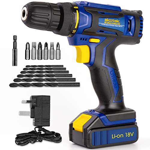 Skotek SK18VD 18V to 20V Cordless Drill Driver Electric Screwdriver Set, Powerful Lithium Ion Battery, 18 Volts Combi Driver, DIY 13 Piece Accessory Kit