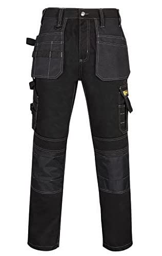 Work Trousers Men Multi Pockets Work Utility & Safety Trousers with Holster and Knee Pad Pockets Ideal Work Pant for Site Work Builders Electricians Gardening Workwear Trouser Men Black