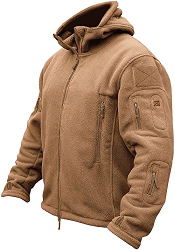TACVASEN Windproof Men's Military Fleece Combat Jacket Tactical Hoodies, Sand, S