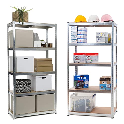Crystals 5-Tier Racking Shelf Heavy Duty Garage Shelving Units - 180cm x 90cm x 40cm with 875KG Total Capacity (175KG Capacity per Shelf) - Perfect for Workshop, Shed, or Office Storage [2-BAY]