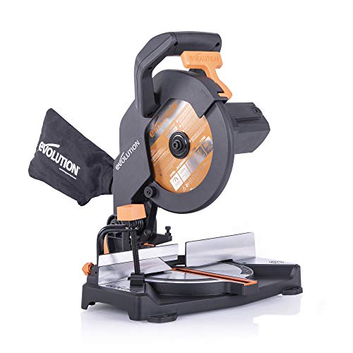 Evolution Power Tools 046-0001A R210CMS Compound Saw with Multi-Material Cutting, Bevel, 45 Degree Mitre, 3-Year Warranty, 1200 W, 230 V-Domestic, Black